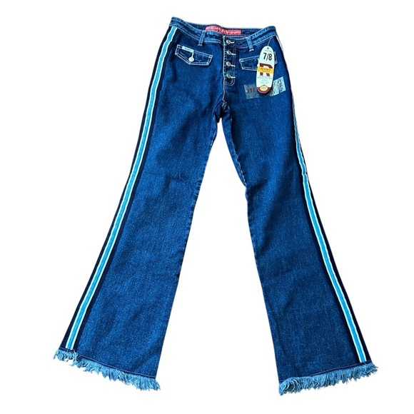Revolt Jeans High Rise Flare With Track Stripe NOS Deadstock 90s Y2K NWT Sz 7 /8 - Picture 2 of 12